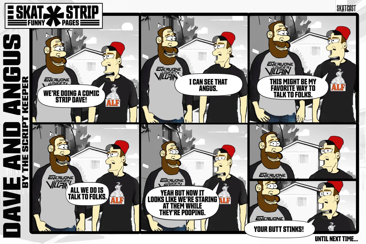 SkatcastPodcast's tweet photo. Dave and Angus aren't just podcast hosts (The Dave and Angus Show), but now they are a comic strip!  Find more of these in the SKATCAST Patreon. 
https://t.co/j0KTj4SKB8
New episode of the Dave and Angus Show out now on the SKATCAST Network! https://t.co/gTZlF8JGnl