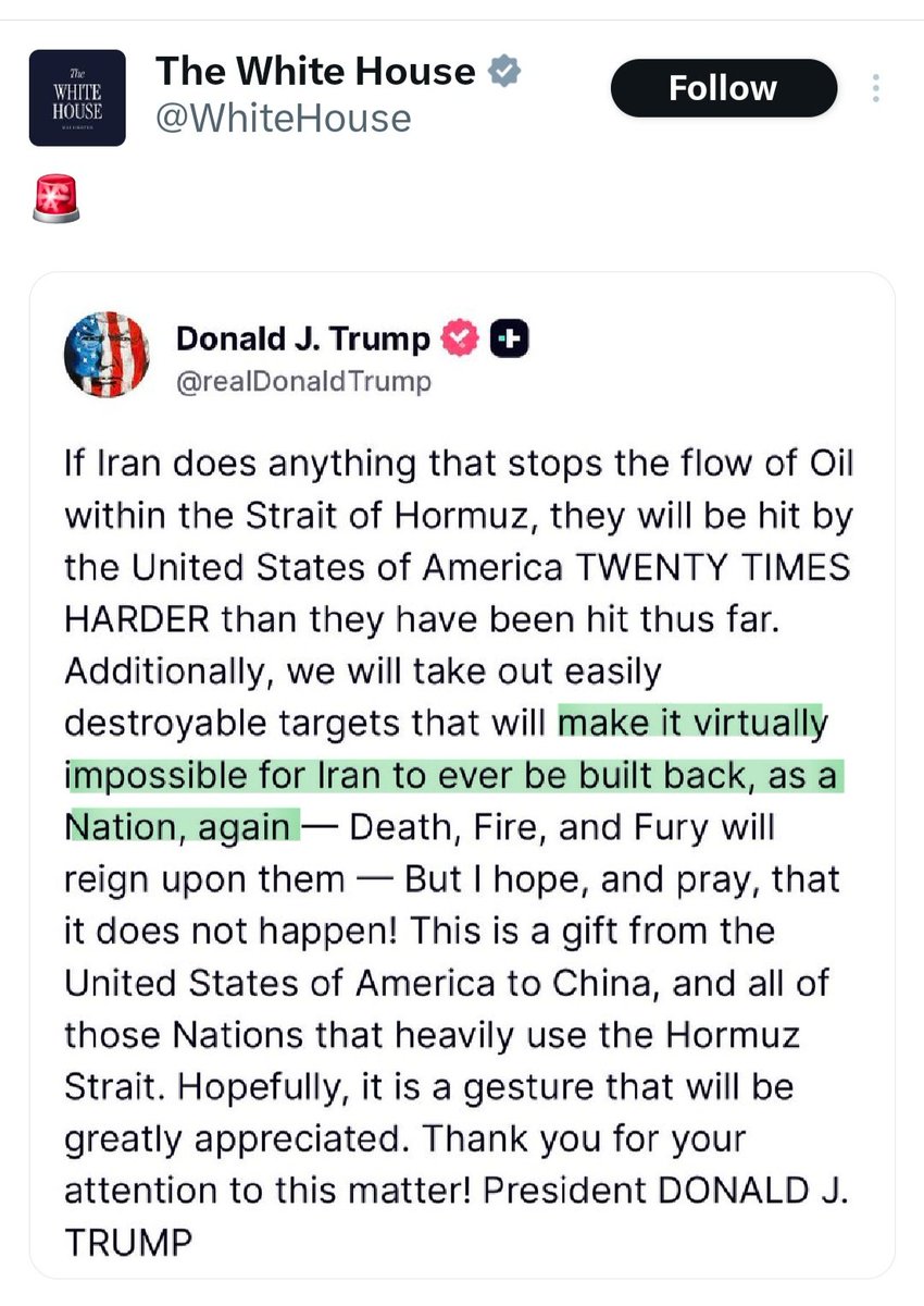 Donald Trump admitted that the imperialist war of aggression against Iran is not just about regime change; it aims to destroy the state and collapse Iranian society.

The US empire wants to "make it virtually impossible for Iran to ever be built back, as a Nation, again".