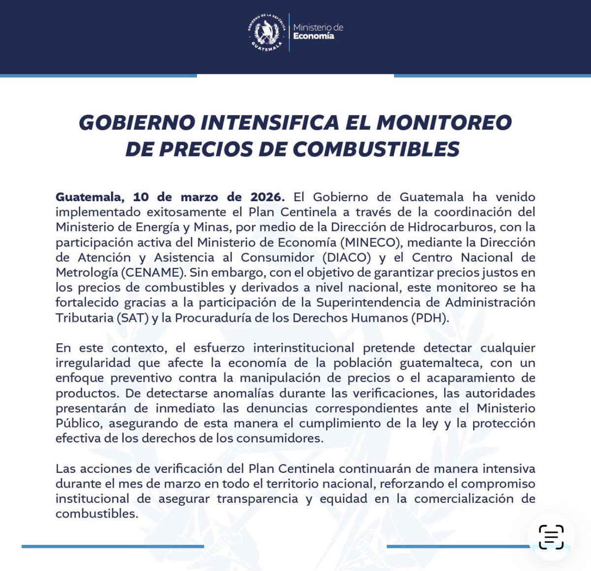 <a href="/GuatemalaGob/">Gobierno de Guatemala 🇬🇹</a> intensifica el monitoreo en precios de combustibles