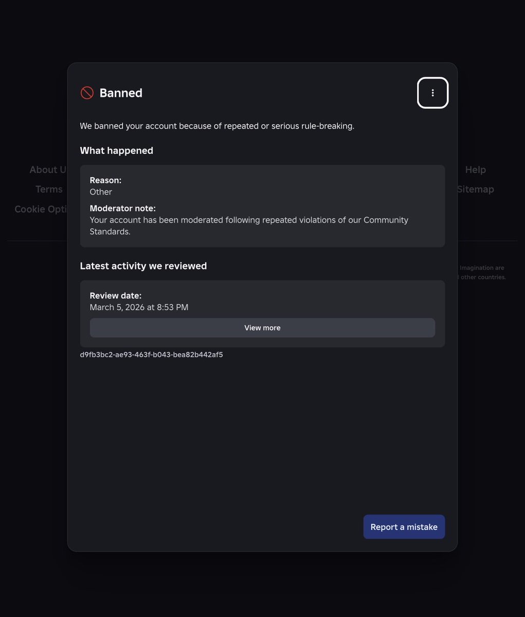 HollyTuite's tweet photo. @Roblox @Roblox human review needed for @ sleezereligion, falsely terminated without a solid reason. https://t.co/1TpIsAqPvS