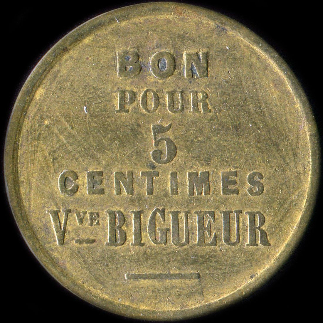Jetons-monnaie - Buanderie Saint Pierre - Vve Bigueur - Paris collectiondemonnaie.net/parisjetons/bu… via <a href="/monnaie_de/">Collection de monnaie</a> jeton bon pour 5 centimes en laiton rond 23,4 mm et 3,10 grammes.