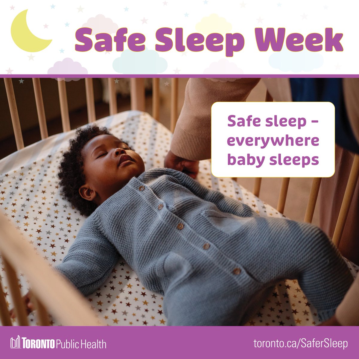TOPublicHealth's tweet photo. It’s Safe Sleep Week!
This year’s theme reminds us that safe sleep practices matter wherever baby sleeps – at home, on the go, or at child care.
Learn more at https://t.co/P6q8KhdaZQ
@RNAO #SafeSleep #SafeSleepWeek2026 #TPHBPSO #BPSO #RNAO https://t.co/YxO8XD4lXk