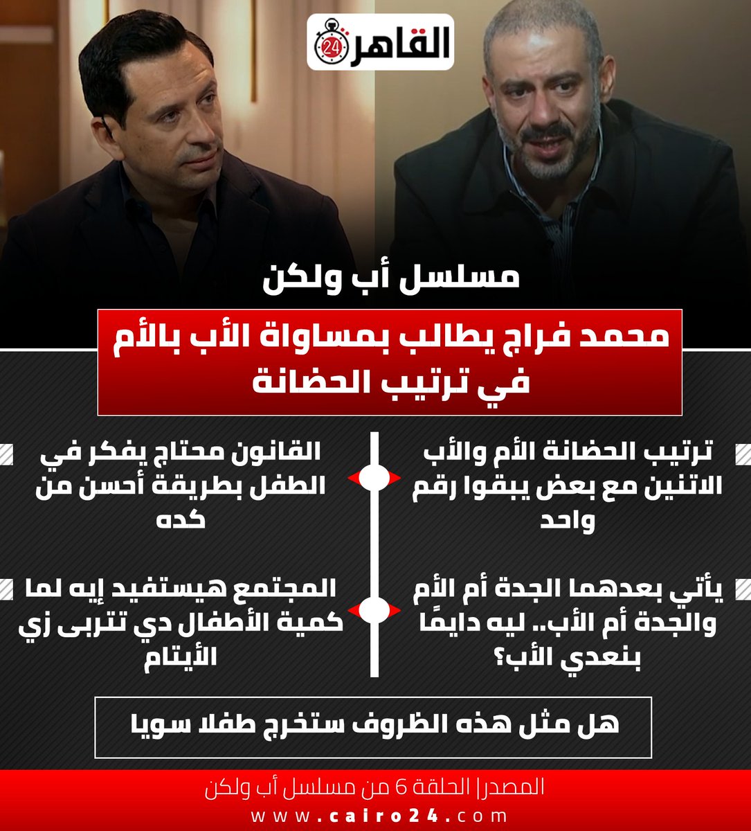 cairo24_'s tweet photo. مسلسل أب ولكن.. محمد فراج يطالب بمساواة الأب بالأم في ترتيب الحضانة https://t.co/cdwvBIyXKc