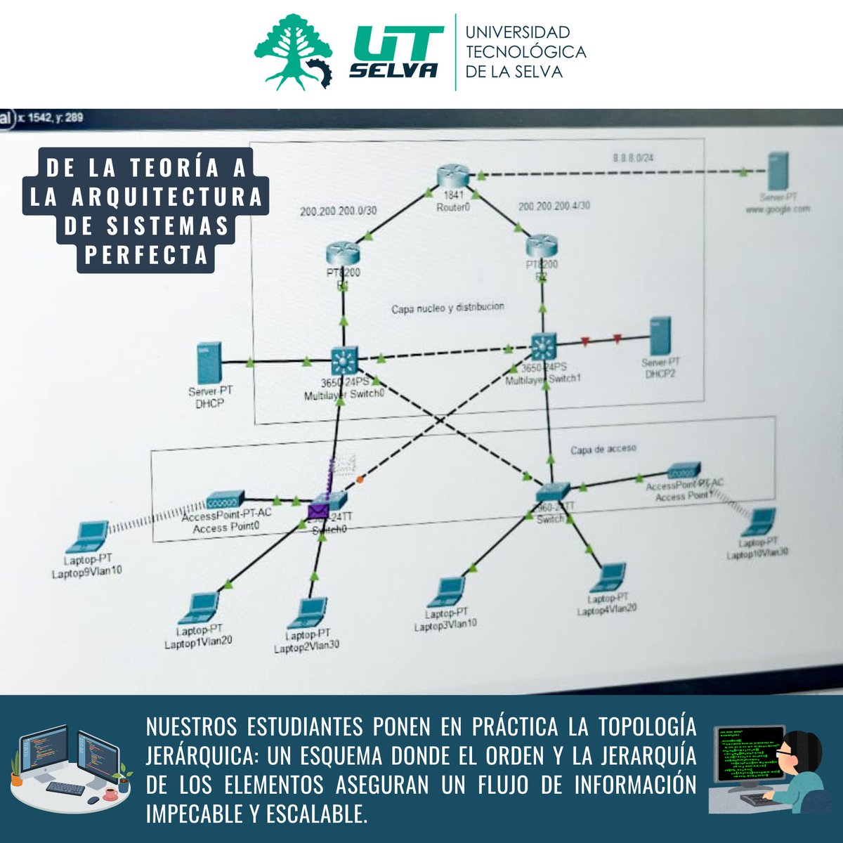 Nuestros estudiantes ponen en práctica la topología jerárquica 📡: un modelo donde el orden y la organización de la red garantizan un flujo de información eficiente y escalable