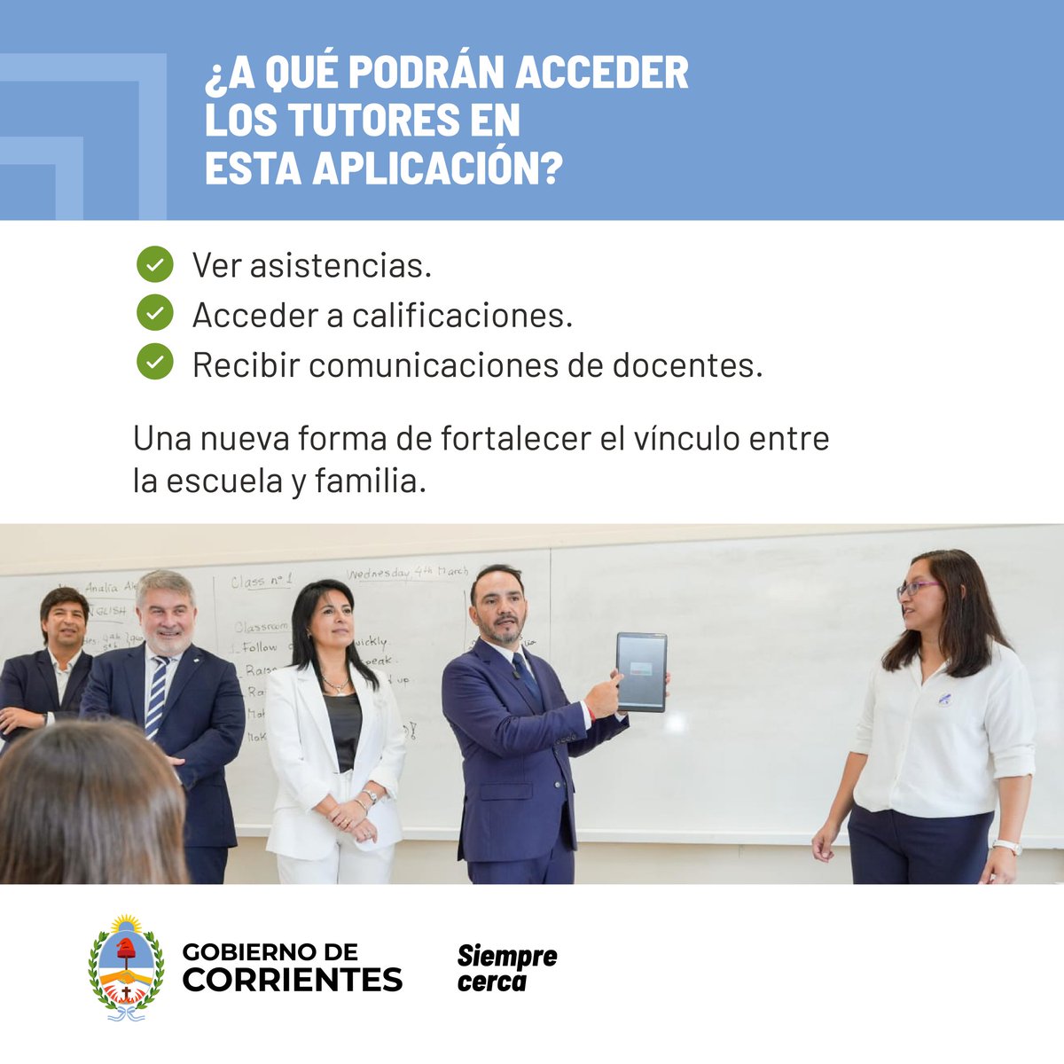 CorrientesGob's tweet photo. La aplicación poseerá datos del alumno más allá de las asistencias, tales como notas y observaciones particulares de docentes. 

Así, su función excede lo estrictamente académico: una herramienta para tutores de cara a la formación y desarrollo de sus pupilos.

#SiempreCerca https://t.co/83SguzsQ8e