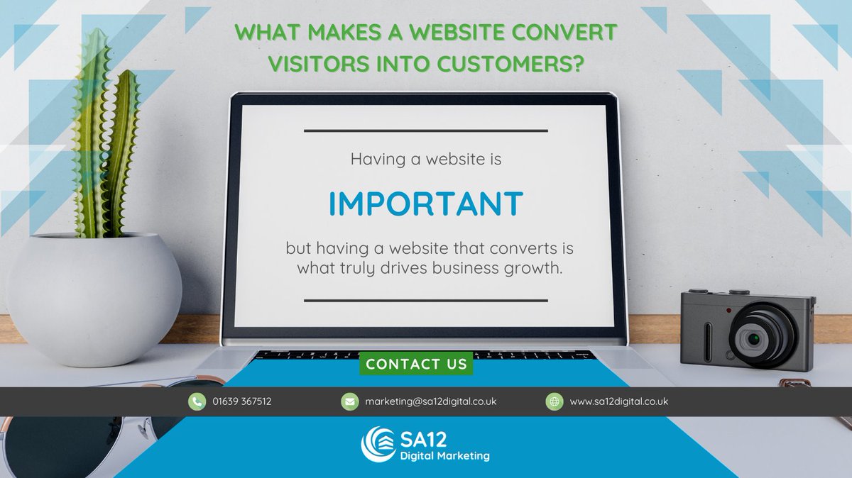 sa12digital's tweet photo. A converting website drives business growth by guiding visitors to action. Key elements include clear messaging, strong CTAs, fast speeds, mobile design, and trust signals. At SA12 Digital Marketing, we create sites that turn visitors into enquiries. #WebDesign #DigitalMarketing https://t.co/acICId0lG8