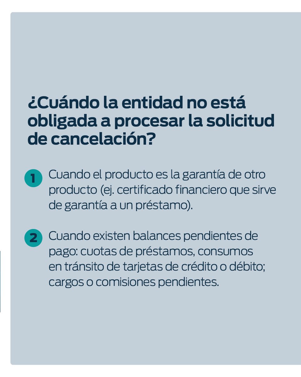 SuperdeBancosRD's tweet photo. Desliza para conocer más sobre los lineamientos de cancelación de productos y servicios.

#CircularSB #RegulaciónSB https://t.co/JLREKwOHHm