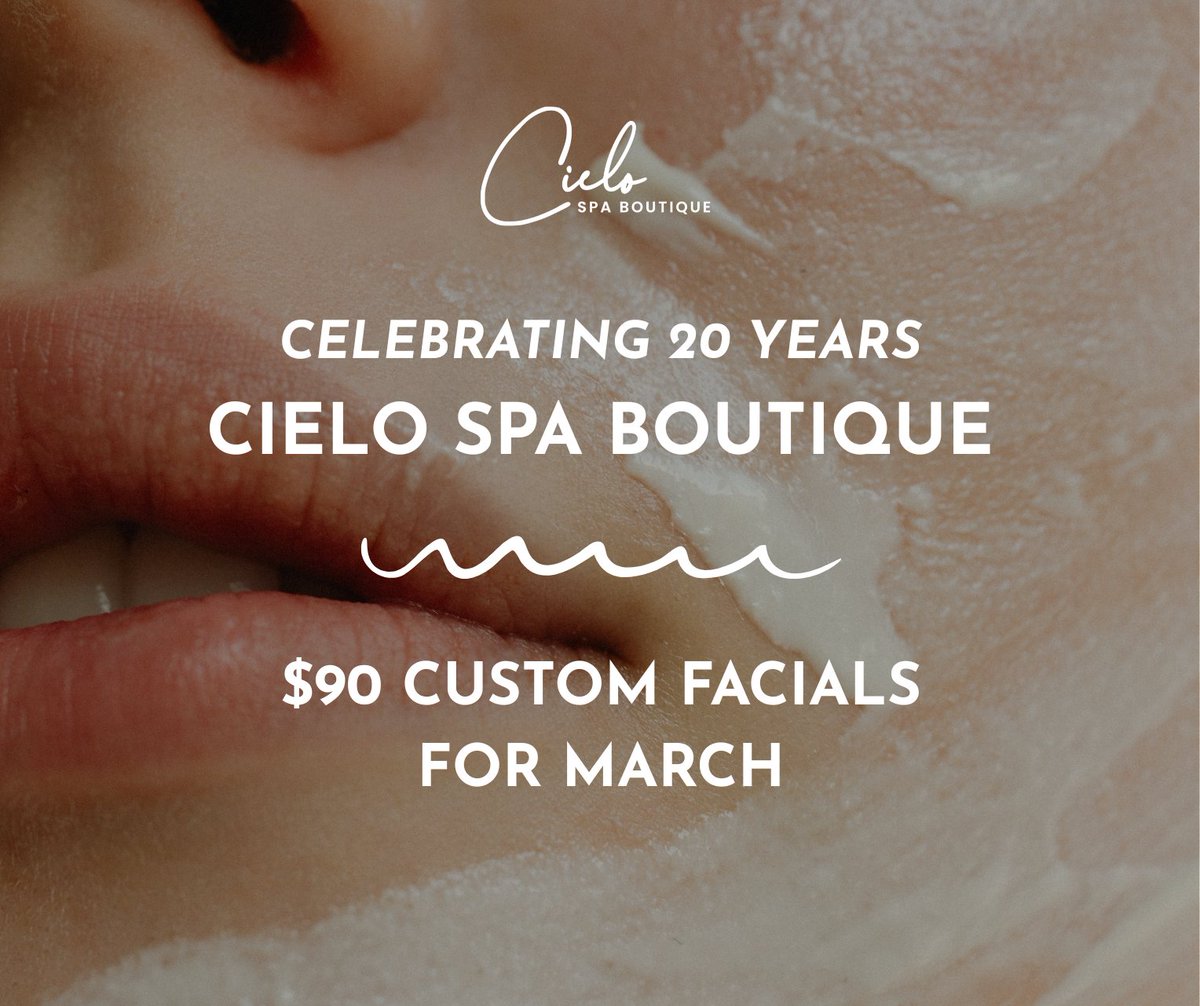 cielospasb's tweet photo. ✨ Celebrate 20 Years of Radiance! ✨

Cielo Spa Boutique is turning 20, and we’re taking you back all the way to 2006! For the month of March, enjoy our luxurious Custom Facial for just $90—the price from when we first opened our doors.

#cielospa #santabarbaraspa https://t.co/I9Iav3LhQE