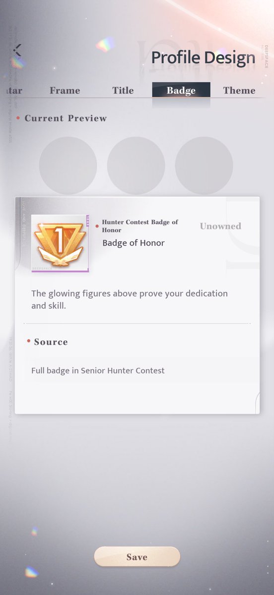 My first time getting full stars in the senior hunter contest! 🎉 But what do I need to do to unlock the avatar frame and badge of honor? I thought I’d get them when I got full stars. Anyone who plays LADS please help! 🥺 #loveanddeepspace