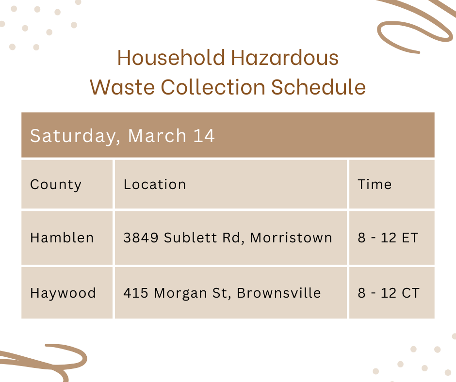 TNSmallBizBuzz's tweet photo. @TNEnvironment's household hazardous waste collection events happening Saturday! If you're a small business and a Very Small Quantity Generator, you can participate by requesting a price quote/appt. with Clean Harbors Environmental Services (615-643-3170). https://t.co/vnpXsYFSsn https://t.co/0io4zZmU7o