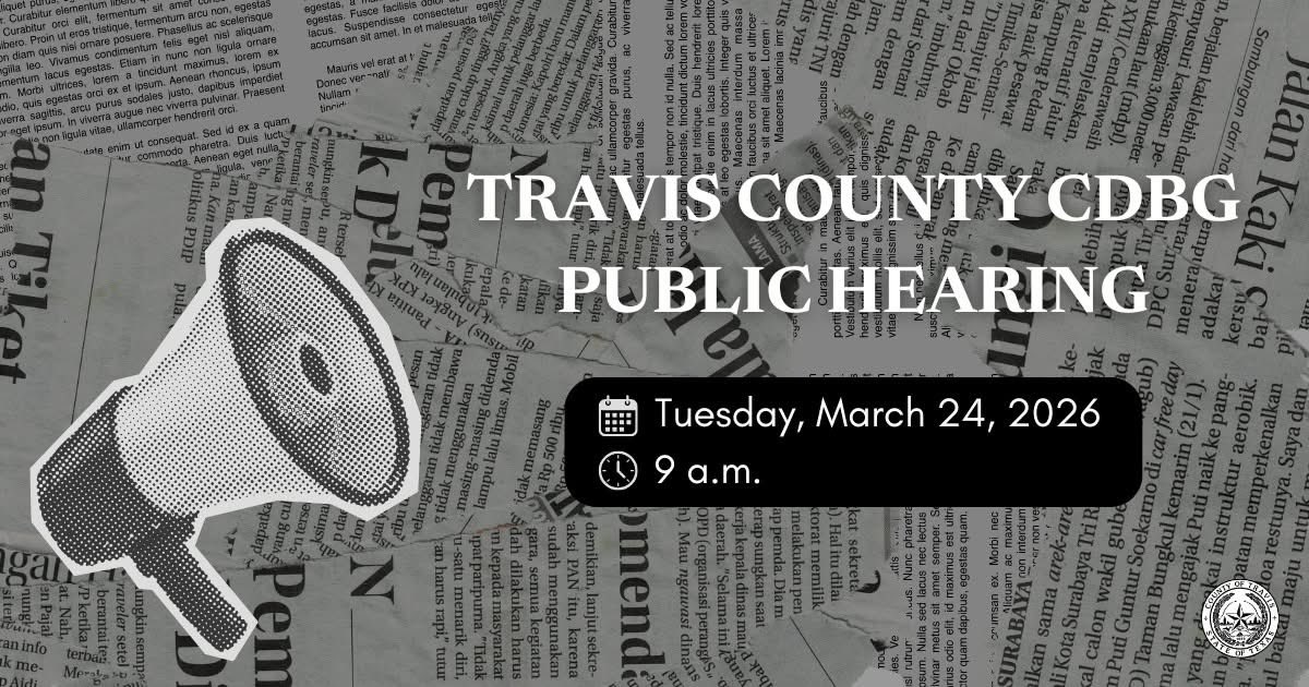 TravisCountyHHS's tweet photo. Do you live in the Community Development Block Grant (CDBG) service area? We want to hear from you! 📣

Join us for a public hearing to speak on community needs and recommend projects.

🗓 Tuesday, March 24
🕘 9:00 a.m.
📍 700 Lavaca St.

More information: https://t.co/eKCuqbCU4h https://t.co/USZfjmd3nk
