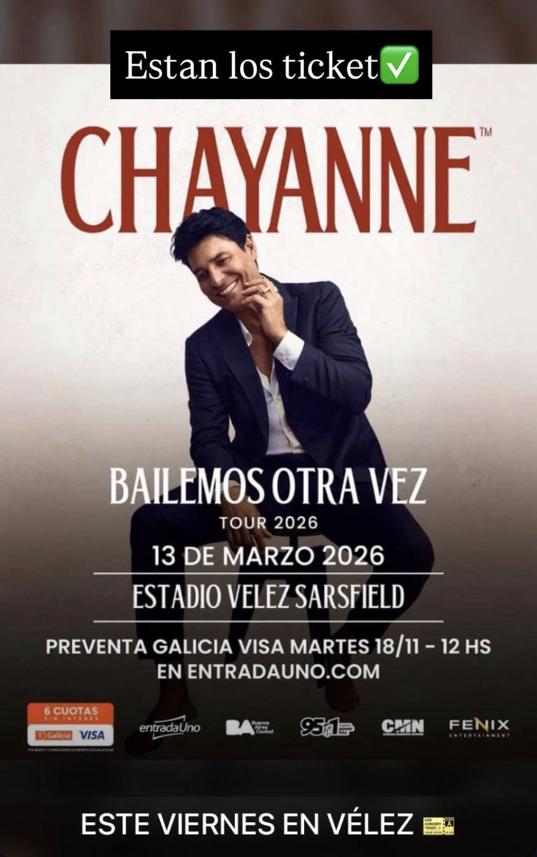 vendo 2 entradas para chayanne avísenle a sus mamás, las vendo más baratas que el precio de la página oficial