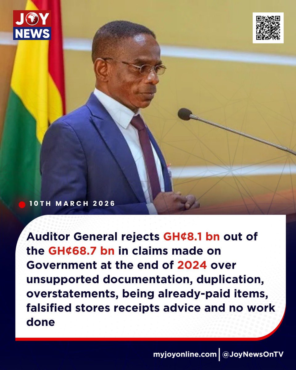Shejackiesays's tweet photo. A major audit tabled in Parliament today raises serious questions about how public money has been managed.
The Ghana Audit Service, working with EY and PwC, examined GH¢68.7 billion in government arrears and claims.

What they found:

• GH¢8.1 billion in claims rejected due to fake documentation, duplication and payments for work not done.
• A GH¢89.4 million liability linked to the One District One Factory programme that banks say never existed.
• Payments reportedly made to a bank account that does not exist.
• Thousands of tonnes of rice and maize paid for but not fully delivered.

The Finance Ministry says without this audit, billions of cedis could have been wrongly paid out.

The report has now been referred to the Office of the Attorney-General of Ghana for investigation.

For many Ghanaians, this raises the bigger question:
How much public money could have been lost without this audit?