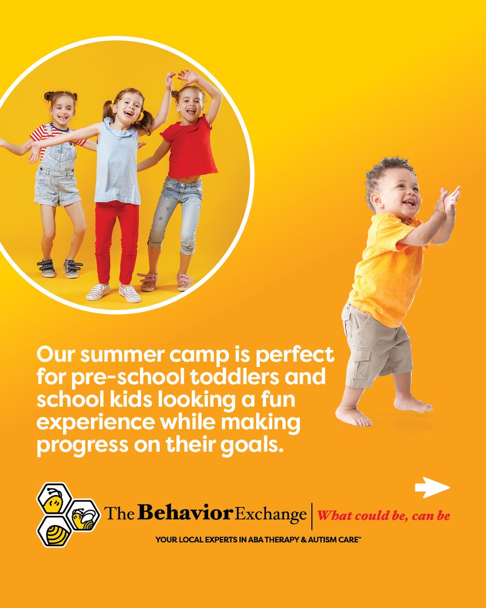 BehaviorExchang's tweet photo. Watch your child with autism shine bright this summer! Summer Camp at The Behavior Exchange packs all the fun and highly individualized ABA therapy we offer year-round into a focused 10-week program. Enroll today! Learn more at https://t.co/6NJEnsgnoy https://t.co/1JfD4tvSlS