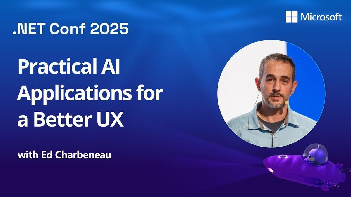 dotnet's tweet photo. Today’s #dotNETConf session shows AI doing real work, not party tricks.  
🤖 MLLMs boosting app UX
🧠 NLP reshaping UIs to make tasks feel effortless
Replay: https://t.co/afFzM5EC9z https://t.co/FPAqbsLiH5