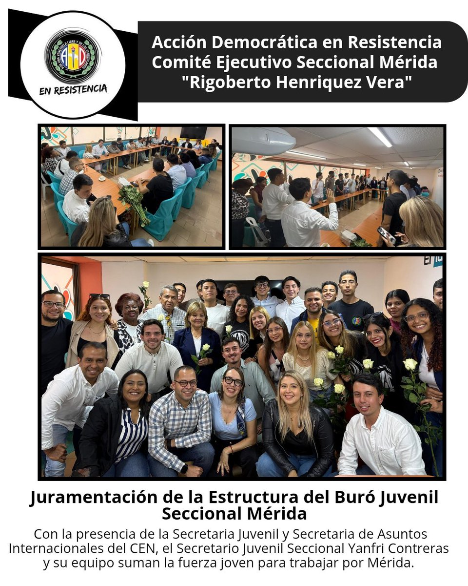 La visita de las compañeras Secretaria de Asuntos Internacionales  <a href="/EvelynPintoD/">Evelyn Pinto</a> y la Secretaria Juvenil Nacional <a href="/MaryCentenoL/">Marysabel Centeno Linares</a>, fue propicia para la Juramentación de la estructura del Buró Juvenil Seccional Mérida representada por el Secretario Juvenil Seccional <a href="/YanfriContrera1/">Yanfri Contreras</a>
