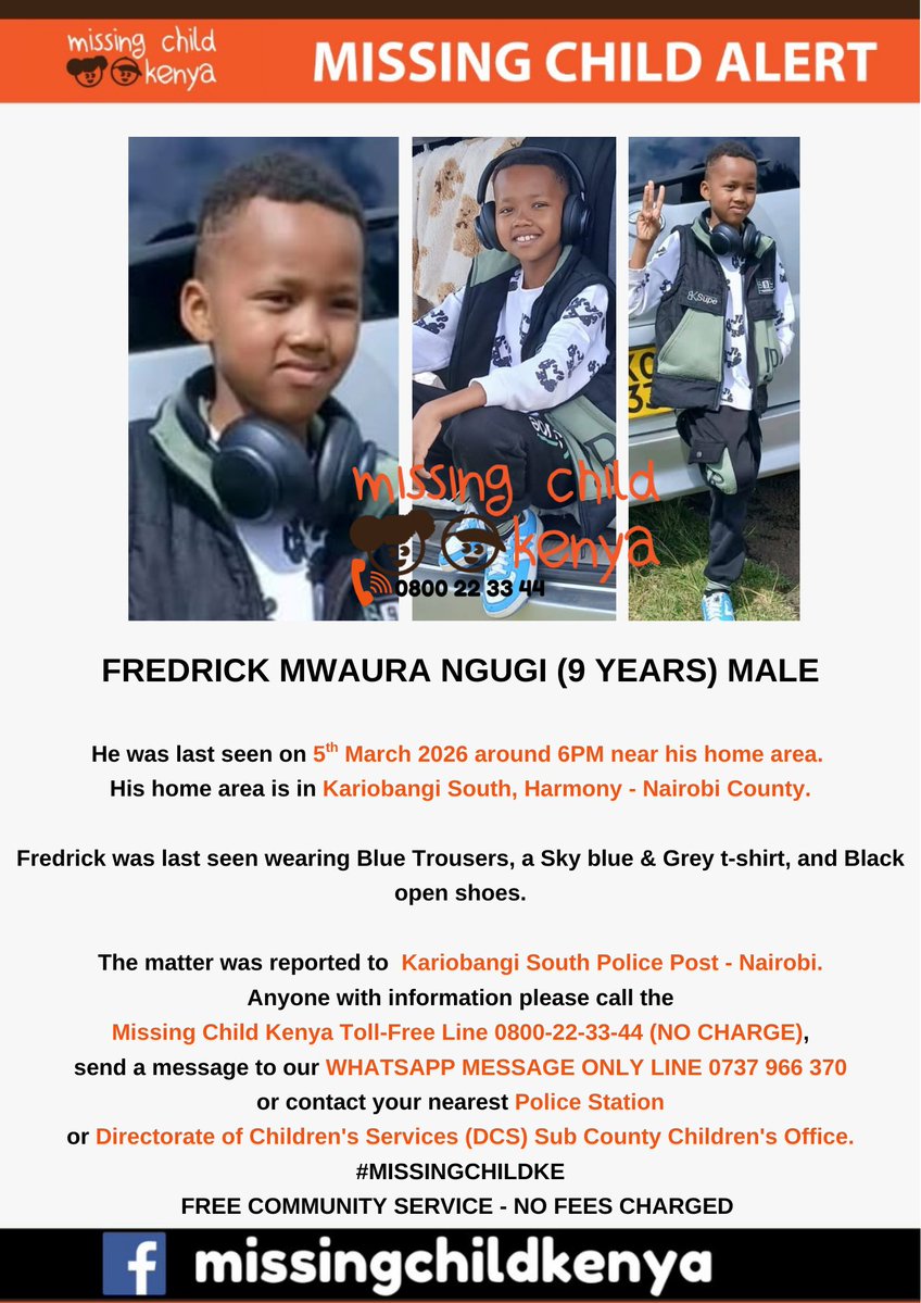 FREDRICK MWAURA NGUGI (9 YEARS) MALE #MISSINGCHILDKE