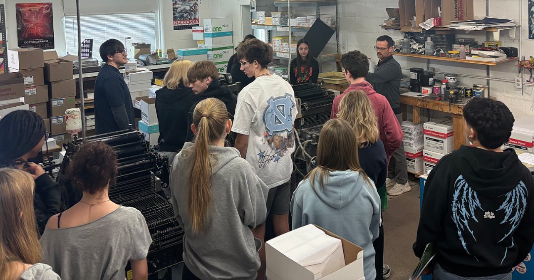 Norfolk alum Caleb Priebe of Big Red Printing gave Mr. Surber's Digital Design class an inside look at how projects come to life! Thanks for the tour and the inspiration, Caleb and staff at Big Red Printing!