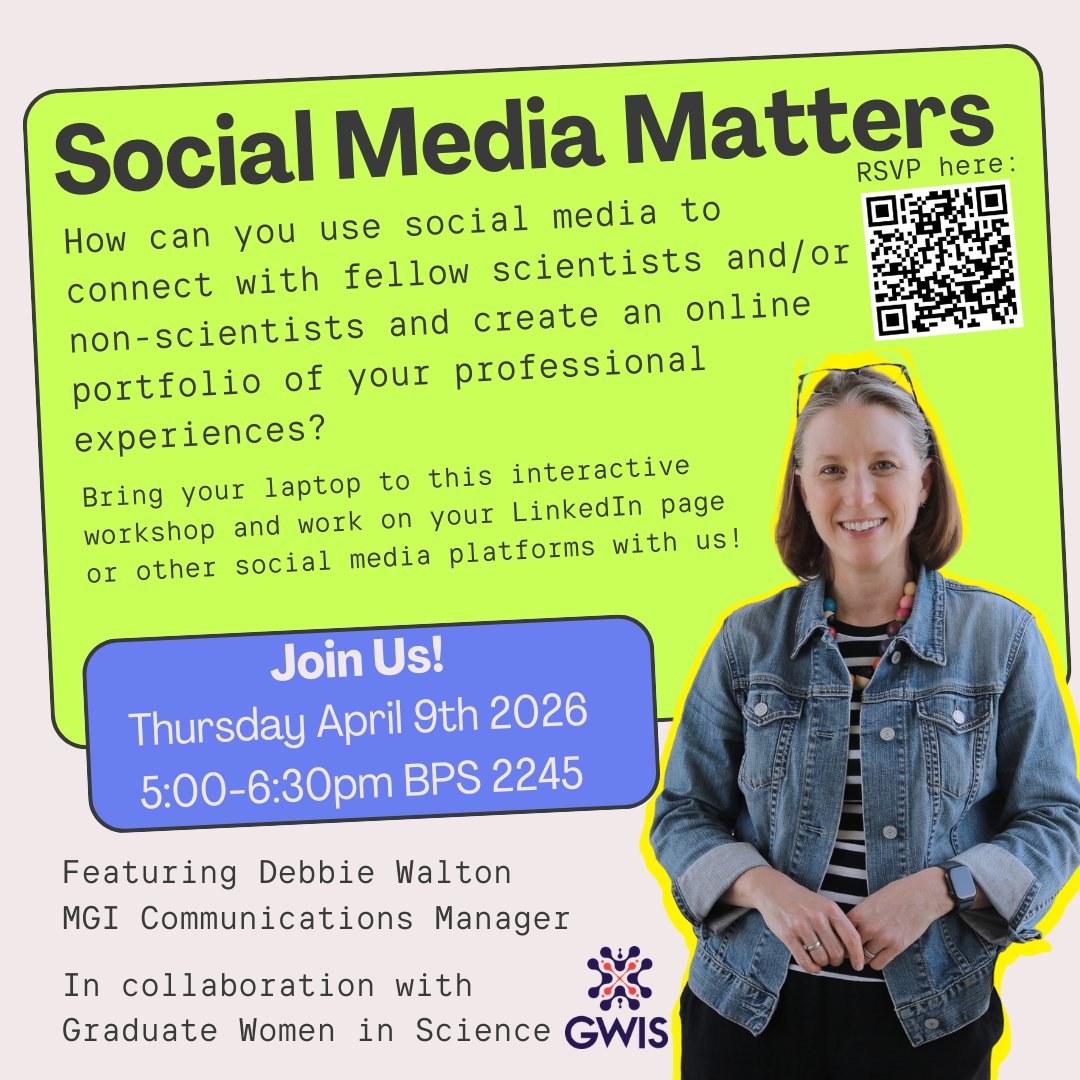 GWISmidMI's tweet photo. Social Media Matters Thursday April 9th, 2026 5:00-6:30pm BPS 2245. Bring your laptop to work on your LinkedIn page with MGI Communications Manager Debbie Walton! RSVP here (https://t.co/mNLSkTjEu1) to help us determine how may snacks/drinks to get for everyone! https://t.co/NWQwIYSWG1