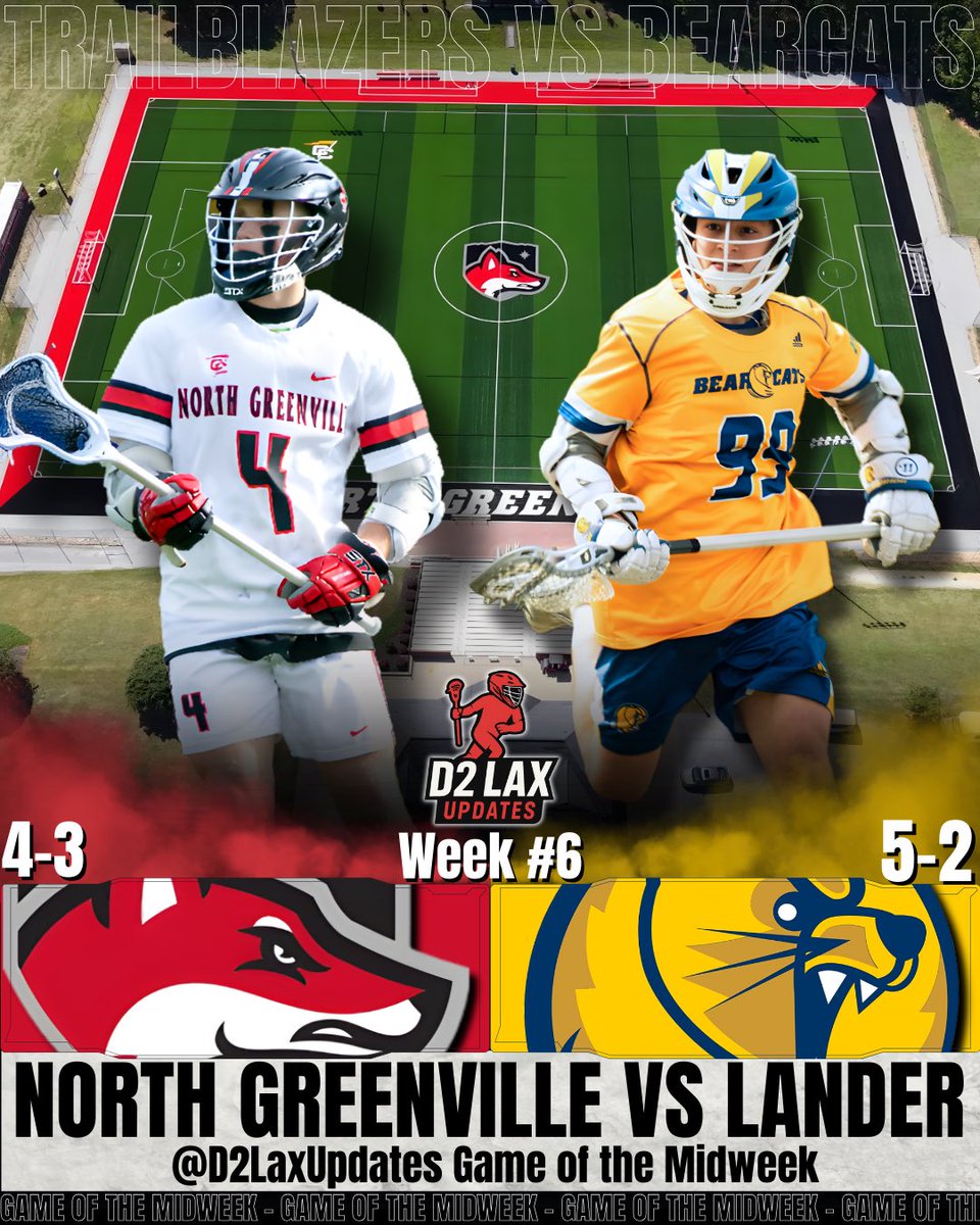 Here is our Game of the Midweek!

Our Game of the Midweek features North Greenville versus Lander on Wednesday March 11th at 7 EST.

#northgreenville #lander #d2lax