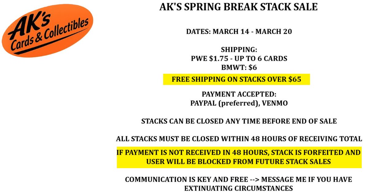 akscardsand's tweet image. Looking forward to running my first #stacksale starting this weekend.

Team, player and set collectors will want to check it out. Over 2000 refractors, tons of inserts, star base from the 90's to today and so much more. Plus, freebies for stackers sprinkled throughout.

Like and