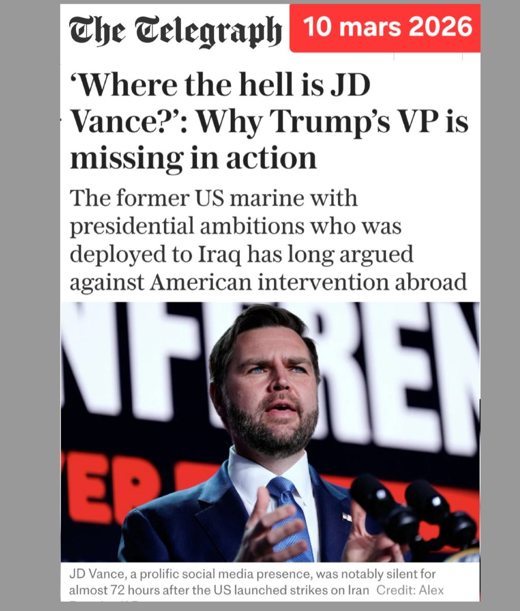 🇺🇸 DISCORDE À LA MAISON BLANCHE ?
Alors que la coalition🇺🇸🇮🇱 est de plus en plus inquiète sur l'issue de la guerre lancée imprudemment et illégalement contre l'Iran, et que les Iraniens semblent plus déterminés que jamais à briser ses agresseurs,
les observateurs notent le