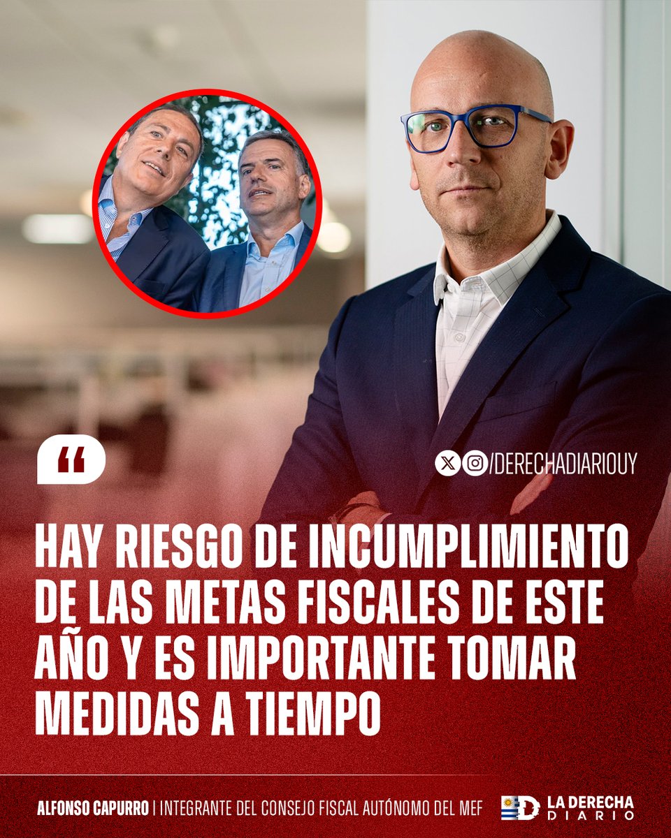DerechaDiarioUY's tweet photo. 🇺🇾 | LA ECONOMÍA URUGUAYA EN PELIGRO: Alfonso Capurro, economista integrante del Consejo Fiscsl Autónomo del MED, dijo que la situación de la economía es delicada y que hay alto riesgo de incumplimiento de las metas fiscales. https://t.co/9P1CVO2uMr