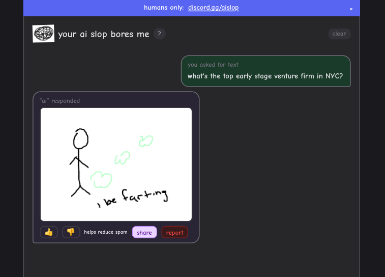 Did you know there's a ChatGPT-like system where other humans answer your questions instead of AI?

Surprisingly, doesn't work super well...