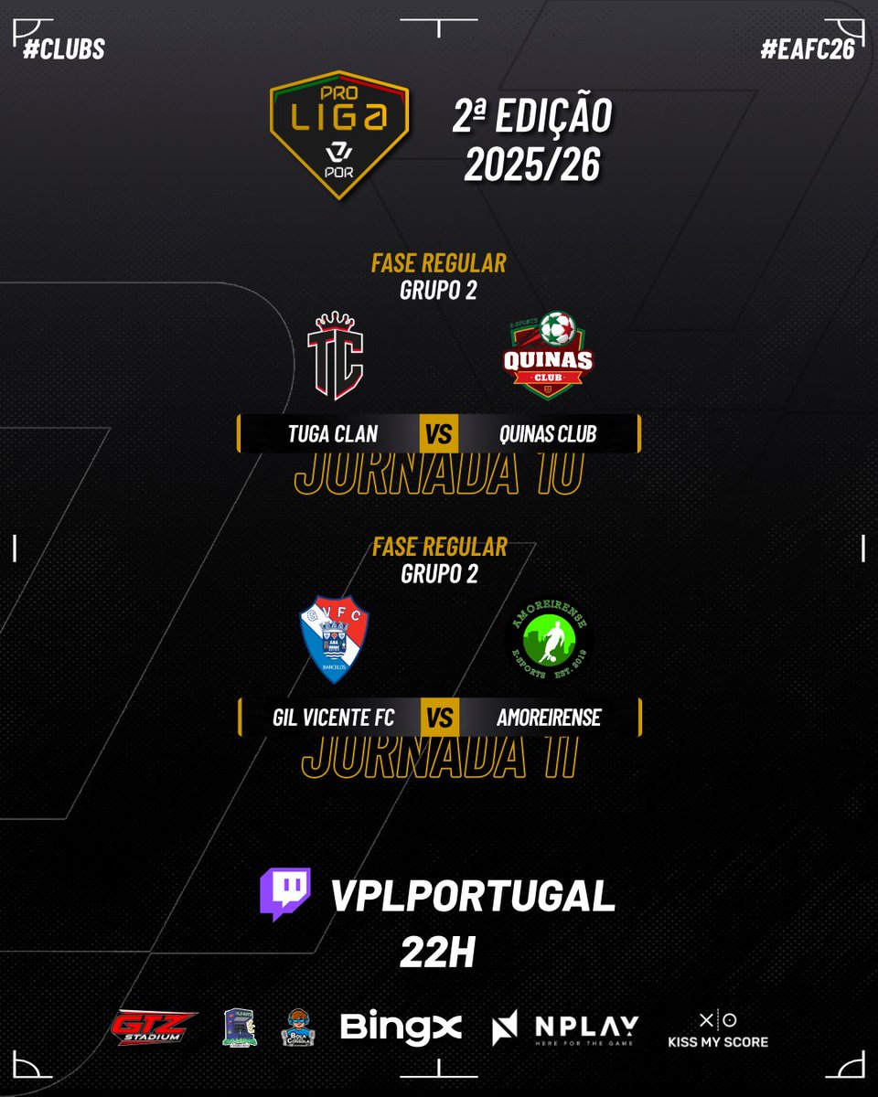 VPLlPortugal's tweet photo. Esta noite teremos mais uma transmissão no nosso canal com dois jogos emocionantes não percas no nosso canal twitch já daqui a pouco a partir das 22h
#vplportugal #vplglobal #vplproliga #proclubs #eafc26 https://t.co/cT5dgSz0Lf