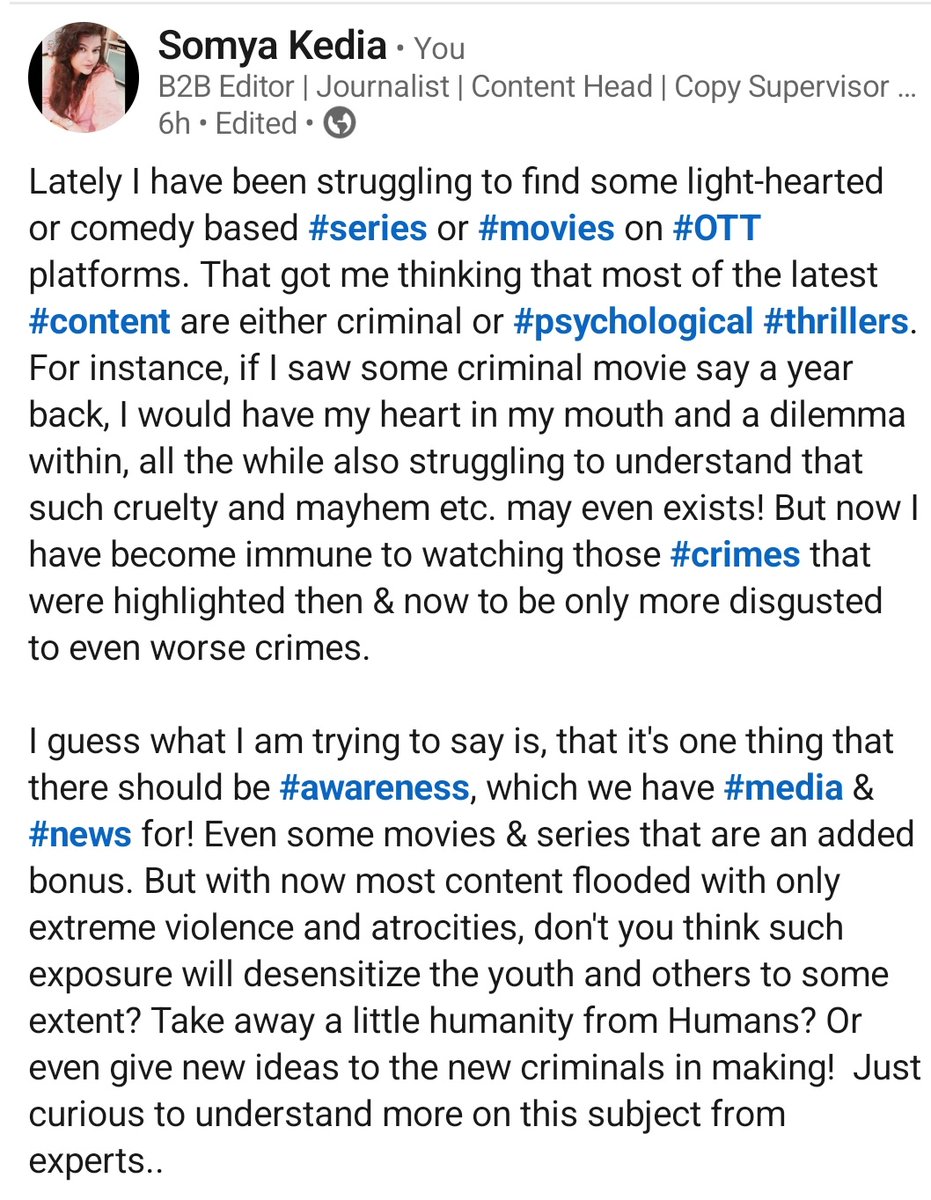 somyakedia's tweet photo. #media #news #OTT #CrimeThriller #movies #series #violence #content #somyakedia @somyakedia https://t.co/Jvb9i5qPsc