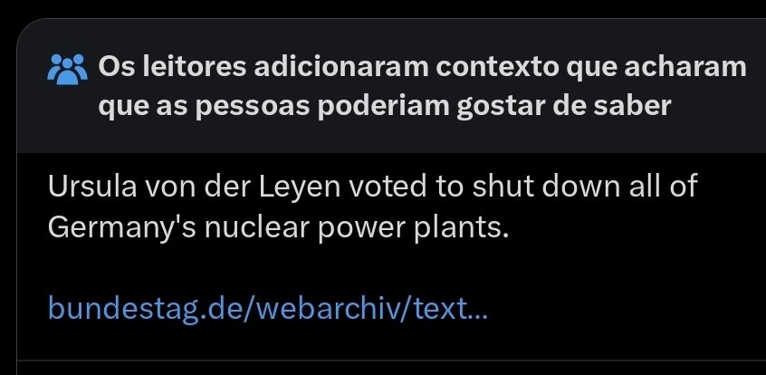 A Ursula hoje vem suspirar pela energia nuclear. Os leitores adicionaram uma community note esclarecedora.