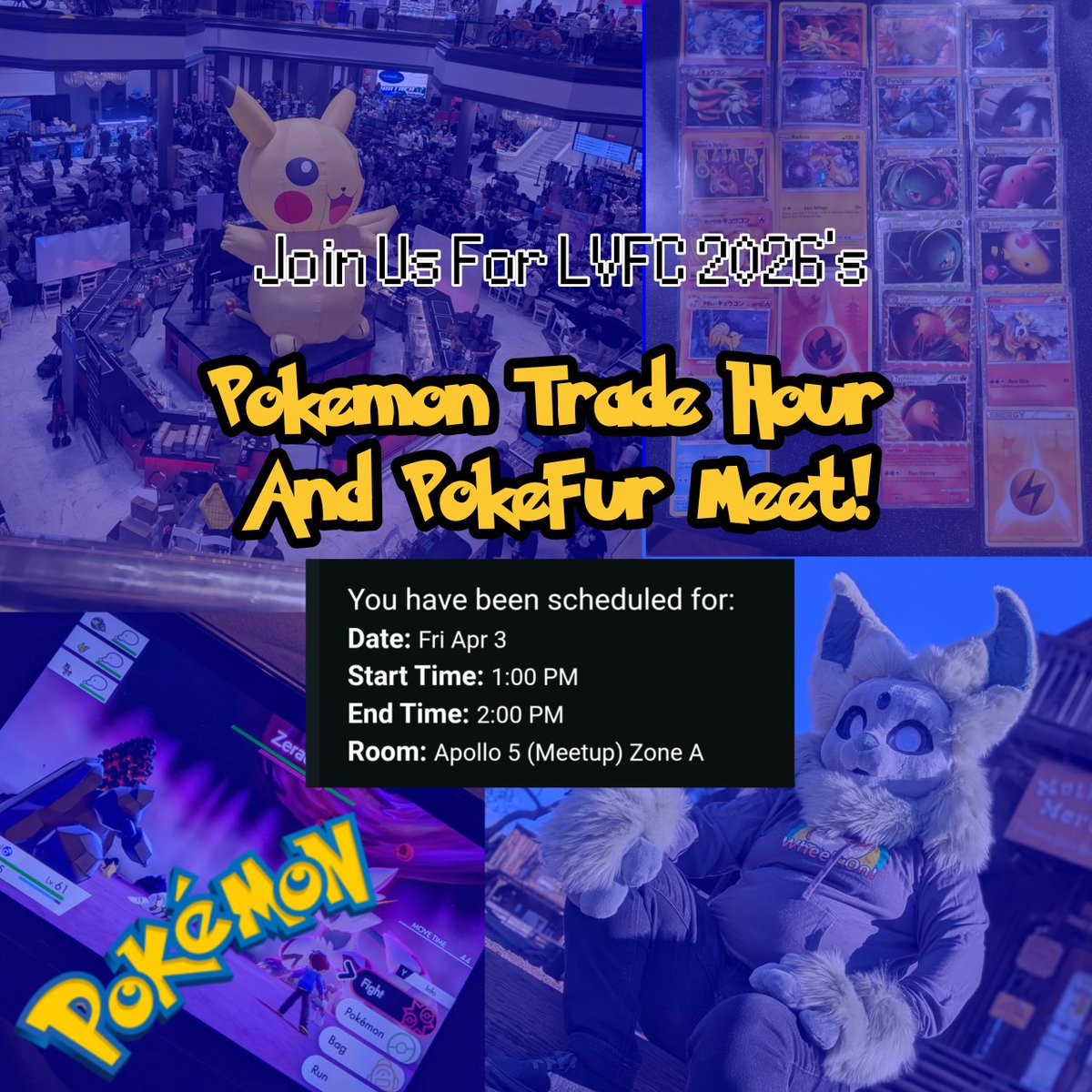 varuna_husky's tweet image. "Come celebrate the 30 year anniversary of Pokemon! Meet with other Pokefur suit owners for a quick photo, bring your cards and trade with others, even bring your Switch, DS, or GBA and trade or battle new friends! 1/2
#LVFC #LVFC2026 #pokefur