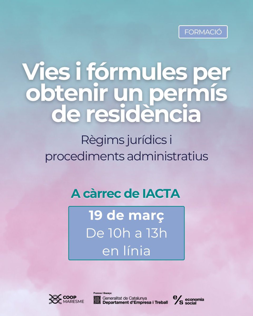 CoopMaresme's tweet photo. ✨ Nova formació!

📄 Vies i fórmules per obtenir un permís de residència: Una sessió per conèixer les diferents opcions de regularització administrativa i els principals procediments

🗓 19 de març
🕙 de 10 a 13h
💻 Inscripcions i info: https://t.co/jC3zausjq3 https://t.co/BUhapSW6NX