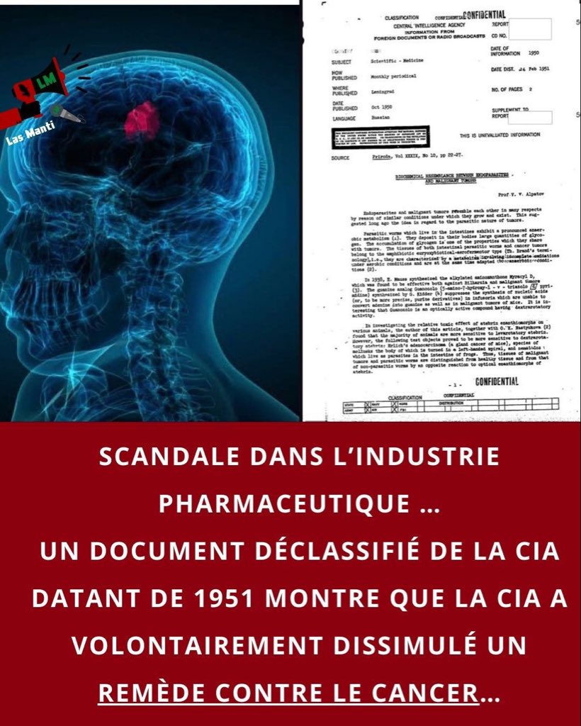 Non ce n’est pas une blague … mais plutôt un scandale mondial…

Un document déclassifié de la CIA datant de 1951 (enfoui depuis la Guerre froide et récemment rendu public) prouve que l'agence a examiné des recherches soviétiques démontrant que les vers parasites se comportent