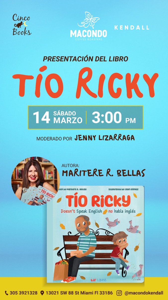maritererbellas's tweet photo. Mi gente in Miami!! We are going back!! Family book event. At Macondo Kendall
Saturday, 3pm.

¡Riega la voz!! Join us!

#TioRickyBilingualBook #TioRickyBookTour #LilLibros #authorlife #writingcommunity https://t.co/SaEfYvHkrr