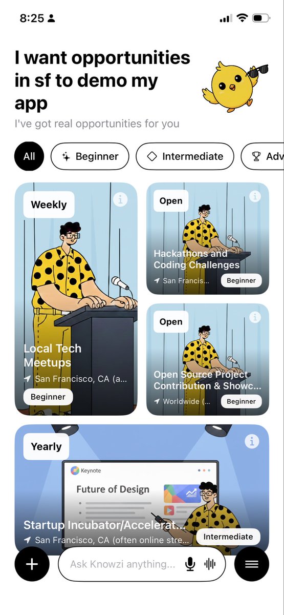 KHPH11's tweet photo. Three weeks ago, Knowzi went live on the App Store. 

Knowzi is an AI-powered app that scouts real-world opportunities relevant to your goals and builds you a personalized learning plan so you show up prepared.

Try Knowzi https://t.co/6jYcb716tQ https://t.co/OU0N0HKvpi