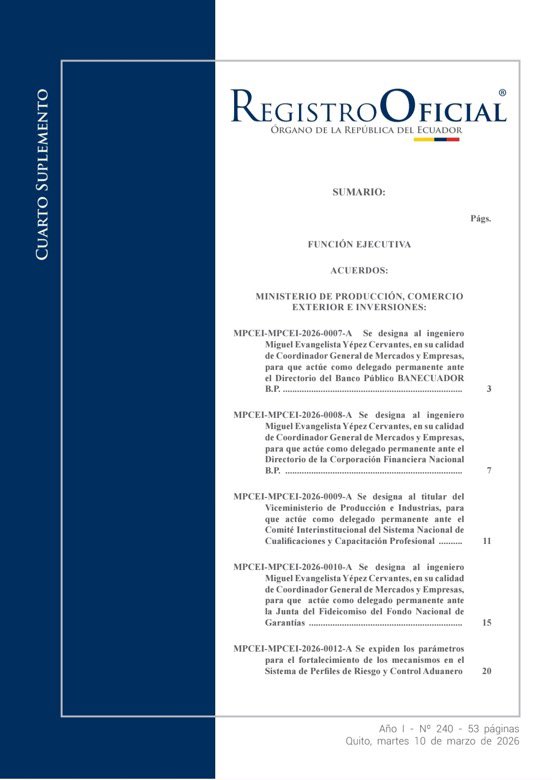 ecuainm_oficial's tweet photo. ‼️#URGENTE
Ya está publicado en el Registro Oficial el Acuerdo Ministerial MDT-2026-037: “Norma técnica que regula la aplicación de jornadas y turnos especiales de trabajo”. https://t.co/ddxRwvKTYi