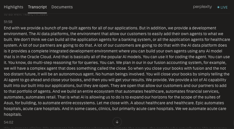 wallstengine's tweet photo. $ORCL ON WHY IT WILL BE THE AI LAYER:

“If you’re going to build a bunch of AI agents... you’d start inside the system of record. You’d start inside the system of gravity, because that is where the mission-critical data lives.”

“Fusion is the custodian of our customers’ operational data... highly relevant, highly specific data that adds context to AI.”

“The AI Agent Studio we released in Fusion allows customers and partners to build agents not just across Fusion, but across industry applications and third-party applications as well.”

“We provide a lot of pre-built agents for our applications, but we also provide the development environment... the AI data platform... so customers and partners can build their own agents using any AI model in Oracle Cloud.”

“In the not-too-distant future, when you close your books with Fusion... it will be an autonomous agent. You’ll simply tell the AI agent to close your books, and it will return the results.”

“That’s what AI is allowing us to do... expand the scope of SaaS to automate entire ecosystems like healthcare, financial services, and retail.”
