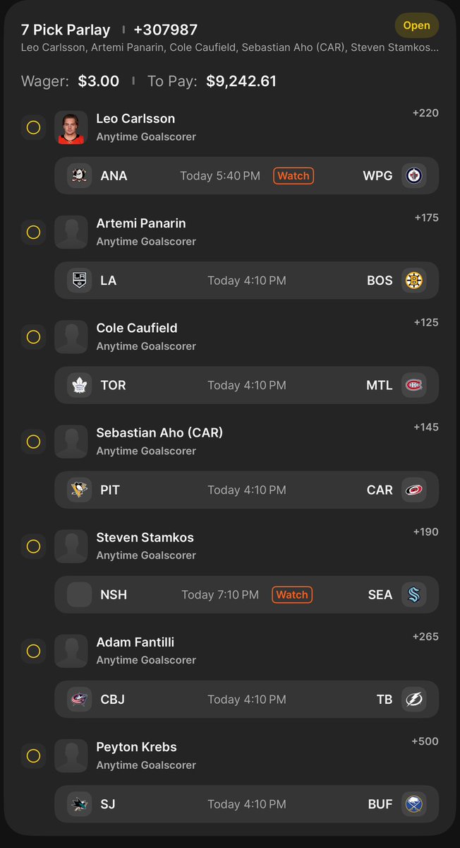 AnthoApes's tweet photo. Some Goal Scorers 🏒
#Lotto #longshots #NHL #Goal #Bets #Slips #Parlays #Goalscorers #PlayerProps #SameGameParlay #SportsBetting #GamblingTwitter #DraftKings https://t.co/ktXx1Obqle