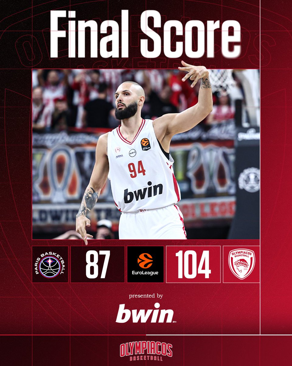 Σημαντική νίκη απέναντι σε μια φορμαρισμένη ομάδα πολύ καλή δουλειά από όλους όμορφο μπάσκετ και άλλη μία νίκη που μας φέρνει πιο κοντά στο πλεονέκτημα!Σημαντικό ότι έβαλε τα σουτ σήμερα ο Αλέκος και πόλυ καλή παρουσία του Τζόσεφ που δείχνει να πάταει πολύ καλύτερα
#olympiacosbc