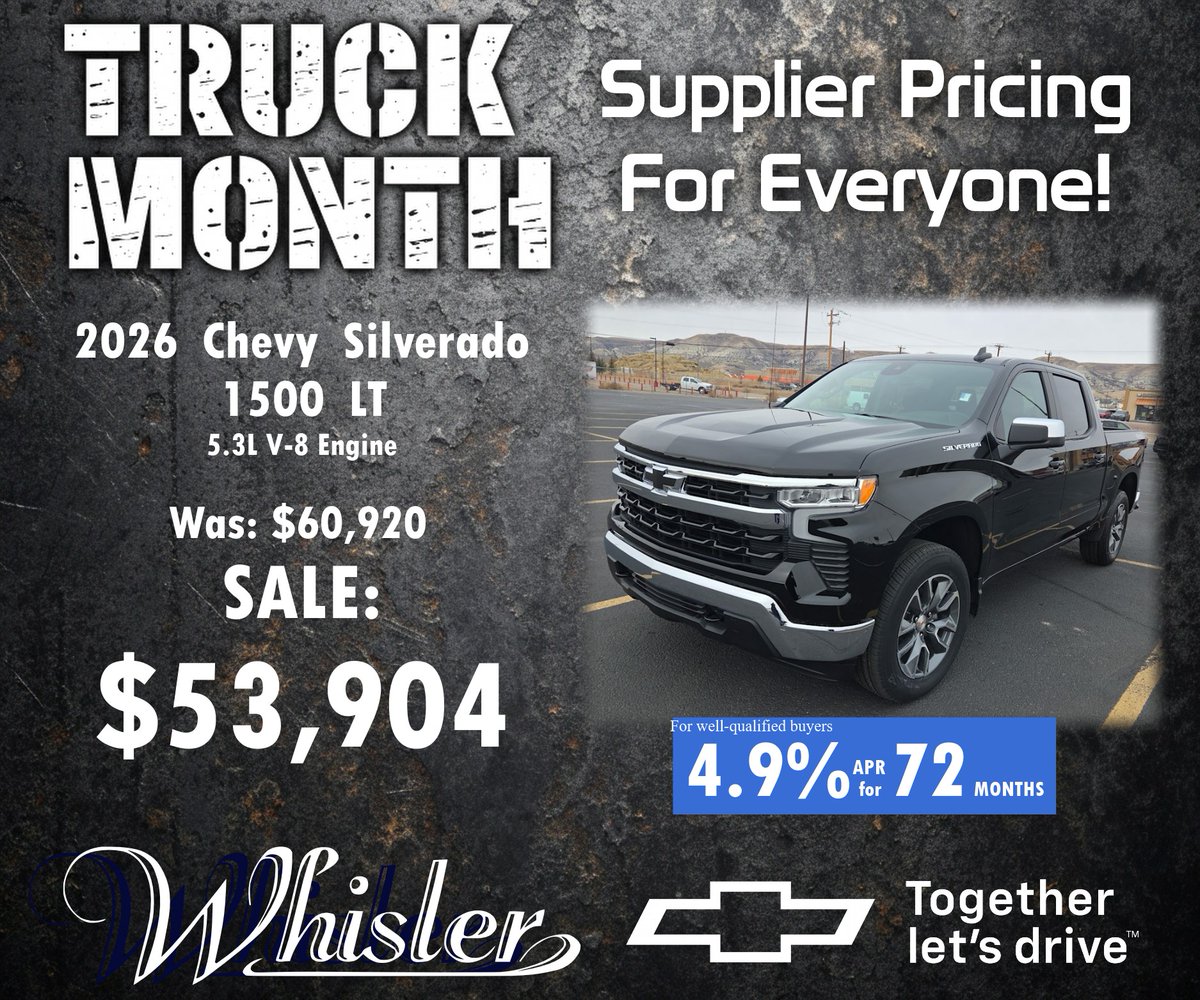 whislerchevy's tweet photo. #TruckMonth  We are offering supplier pricing for everyone on all new Chevy Silverado 1500 trucks!

https://t.co/bhOQIcLMGV https://t.co/XyfULJsutJ