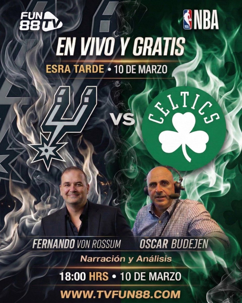 OscarBudejen's tweet photo. MARTES DE #NBA π EN VIVO π₯π₯π₯
CELTICS βοΈ π SPURS
#DifferentHere π #PorVida
ποΈ @fvonrossum @OscarBudejen
π π²π½ 18:05 | π¨π΄ π΅π¦ 19:05 | π»πͺ 20:05
π #FrostBankArena | San Antonio, TX
SINTONIZAππ
π₯ https://t.co/zp1mMSUy5o
π§ Comentarios: YouTube, X, Facebook
#FUN88TV
πΈπTe regalamos $88 pesos solo por registrarte hoy.
=> https://t.co/XMmchAZTZiβ¦