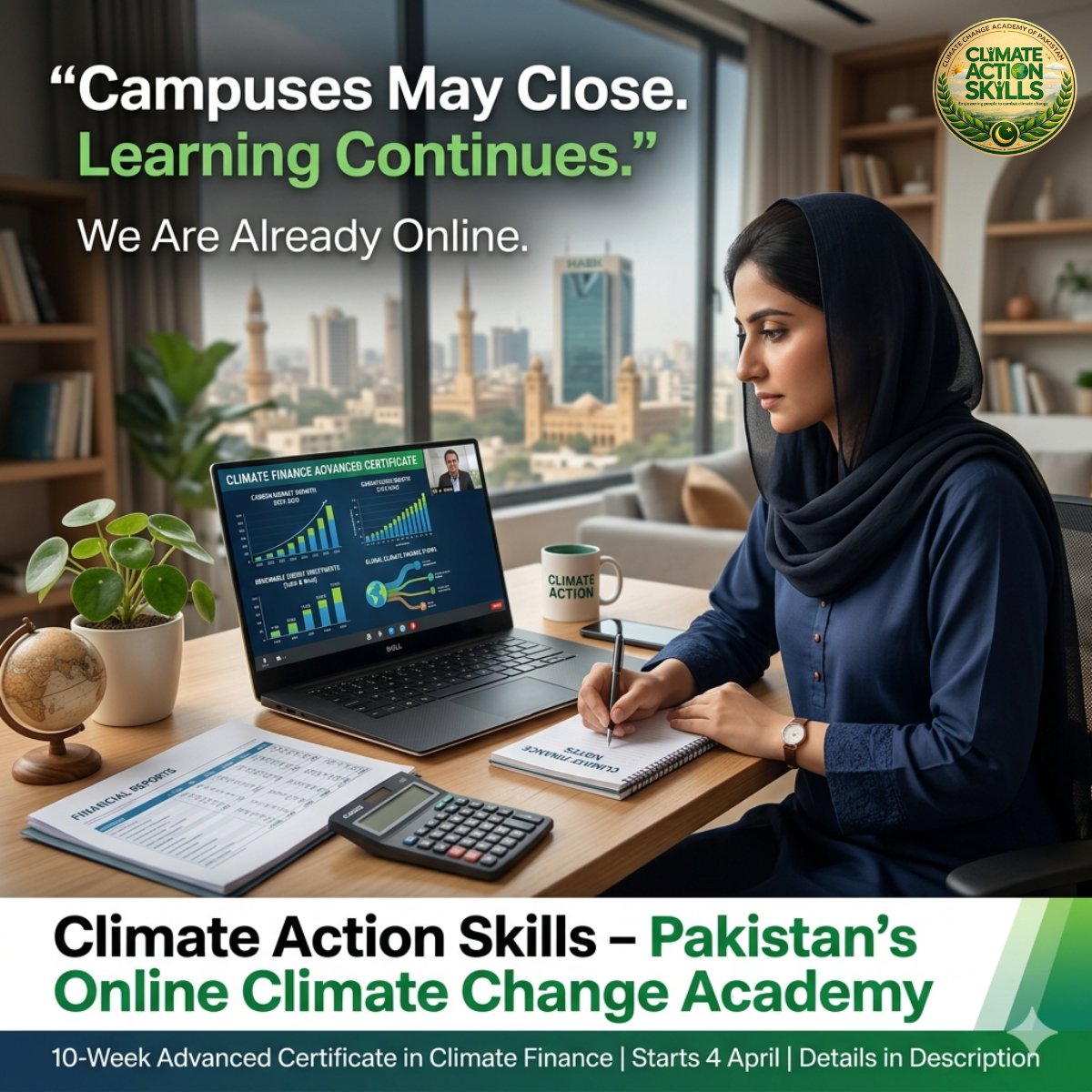 Some college and university classes go online to save electricity. We took this path from the start to enable flexible learning.
Now enrolling for the Advanced Certificate in Climate Finance starting 4 April 2026.
Details: climateactionskills.org