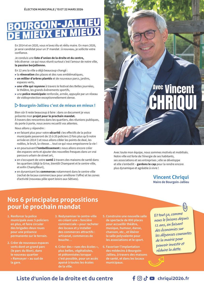 cheriftouam's tweet photo. Habitants de Bourgoin-Jallieu  mobilisons-nous
Découvrez le programme de @VincentChriqui et venez échanger autour de notre projet pour @Bourgoin38300 et discuter ensemble de son avenir
Rendez-vous ce mercredi 11 mars à 19h à la Halle Grenette pour notre grande réunion publique https://t.co/UT4gQgV5PY