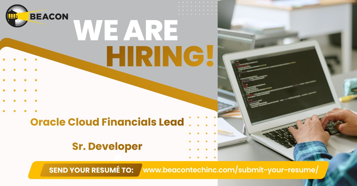 Explore these new roles. 
Oracle Cloud Financials Lead: beacontechinc.com/careers/oracle…
Sr. Developer: beacontechinc.com/careers/senior…
All roles: beacontechinc.com/careers/
#beacontechnologies #hiring