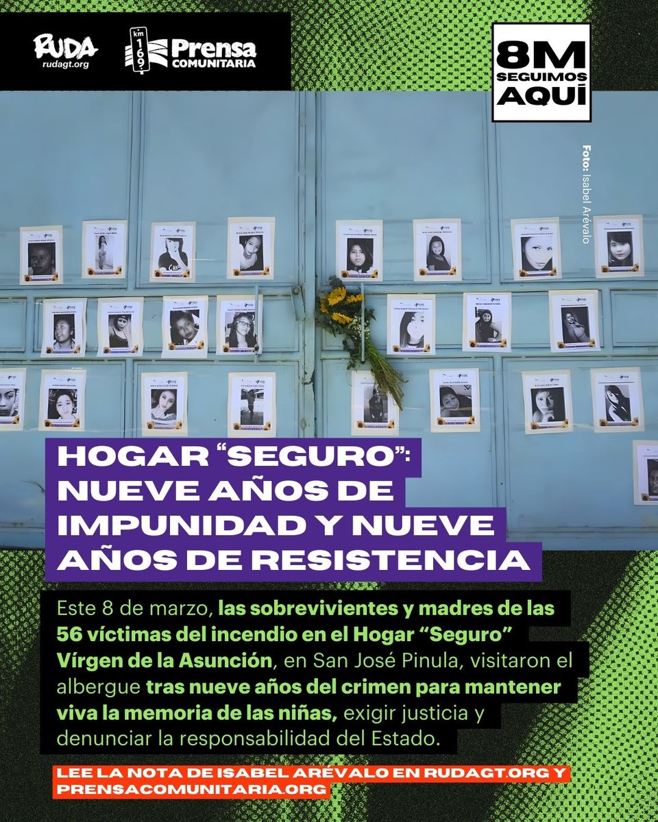 🕯️ La memoria que honra la vida de las víctimas del crimen cometido en el Hogar "Seguro", sigue viva. 

Este #8M familiares de las niñas, sobrevivientes y colectivas visitaron el albergue estatal para exigir justicia y denunciar la responsabilidad del Estado. 
#MemoriaHistórica