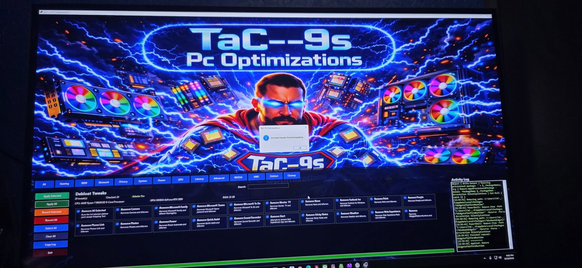 TaC__9's tweet photo. Been working on this all in one Pc optimizations and debloat app. Putting the finishing touches on it and will be posting it in my discord if anybody wants to try it out. These are the exact bdedits and optimizations I use #pcopti #debloat #callofduty #tweet #nvidia #amd https://t.co/RTMTycOfbt