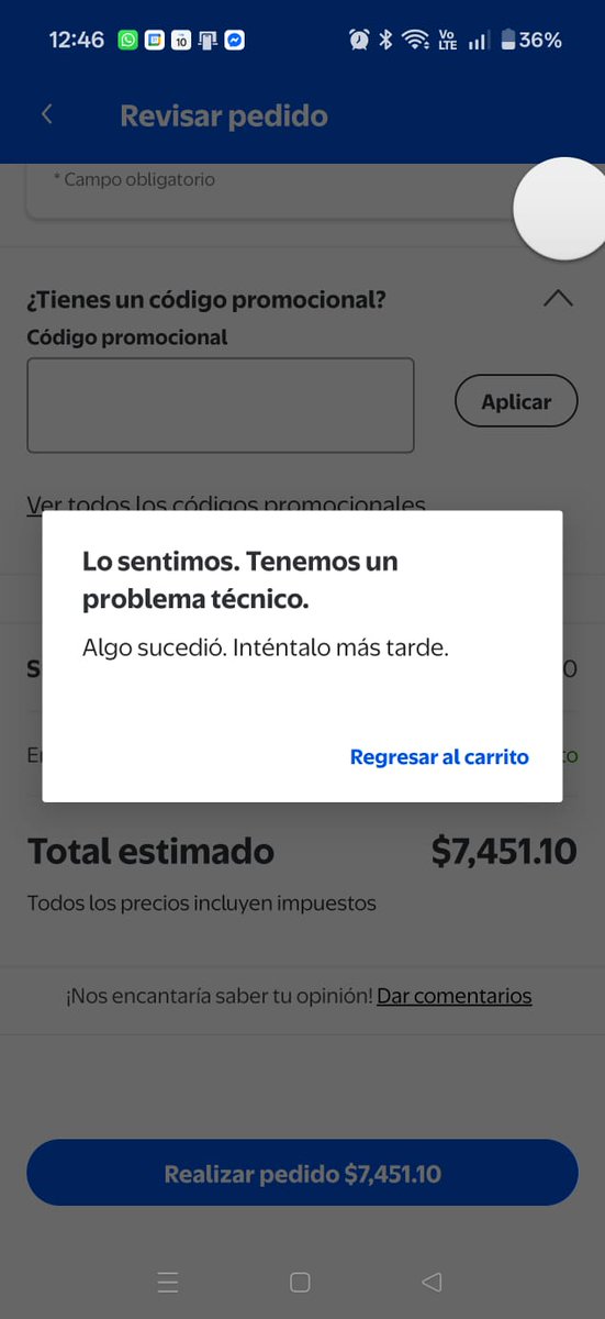 Oye <a href="/WalmartMexico/">walmartmexico</a>, a qué hora quedará tu aplicación? Llevo medio día tratando de hacer una compra en línea en tu app y me rechaza la operación porque "tenemos un problema técnico". <a href="/Walmart/">Walmart</a>