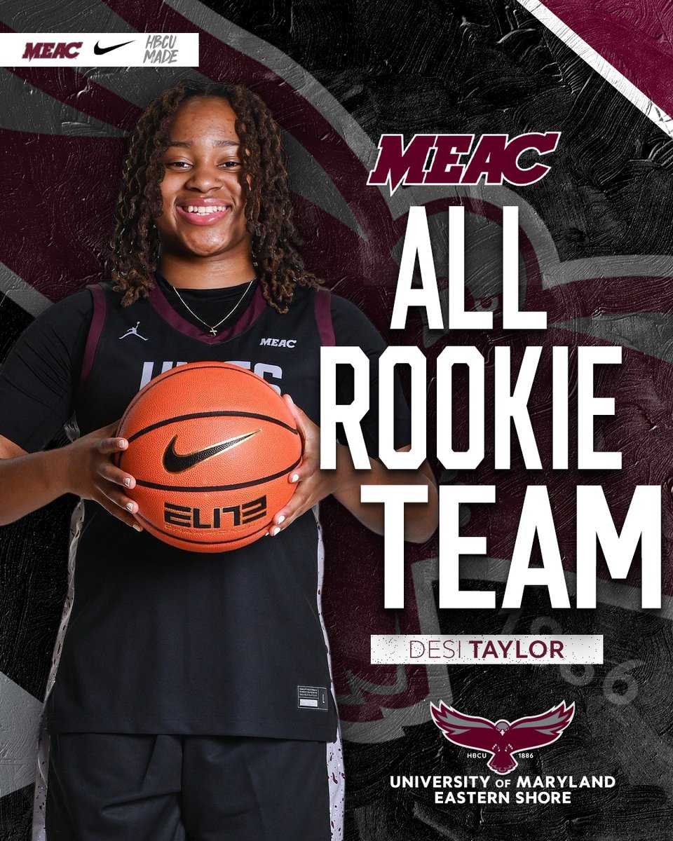 UMESWomensHoops's tweet photo. 🏀TAYLOR NAMED TO ALL-MEAC ROOKIE TEAM🏀 
 
In the lead up to the 2026 MEAC Tournament, UMES freshman Desi Taylor has been selected to the All-MEAC Rookie Team!
 
Visit https://t.co/xntNtgiJ7n for full coverage of the MEAC awards!
 
#HawkPride | #SoarAboveandBeyond I #HBCUMade https://t.co/NhIK0KM7Yp