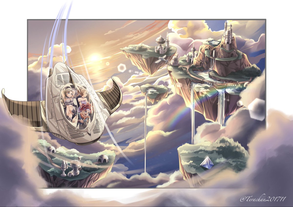 名曲　時の回廊を聴きながら🎵

クロノトリガー31周年おめでとう御座います㊗️

古代に降り立った時のあの感動と震えが忘れられずいつか描こうと思ってた世界✨やっと描けました🖋️
鳥山先生のイラストで見たかった…

#クロノトリガー31周年